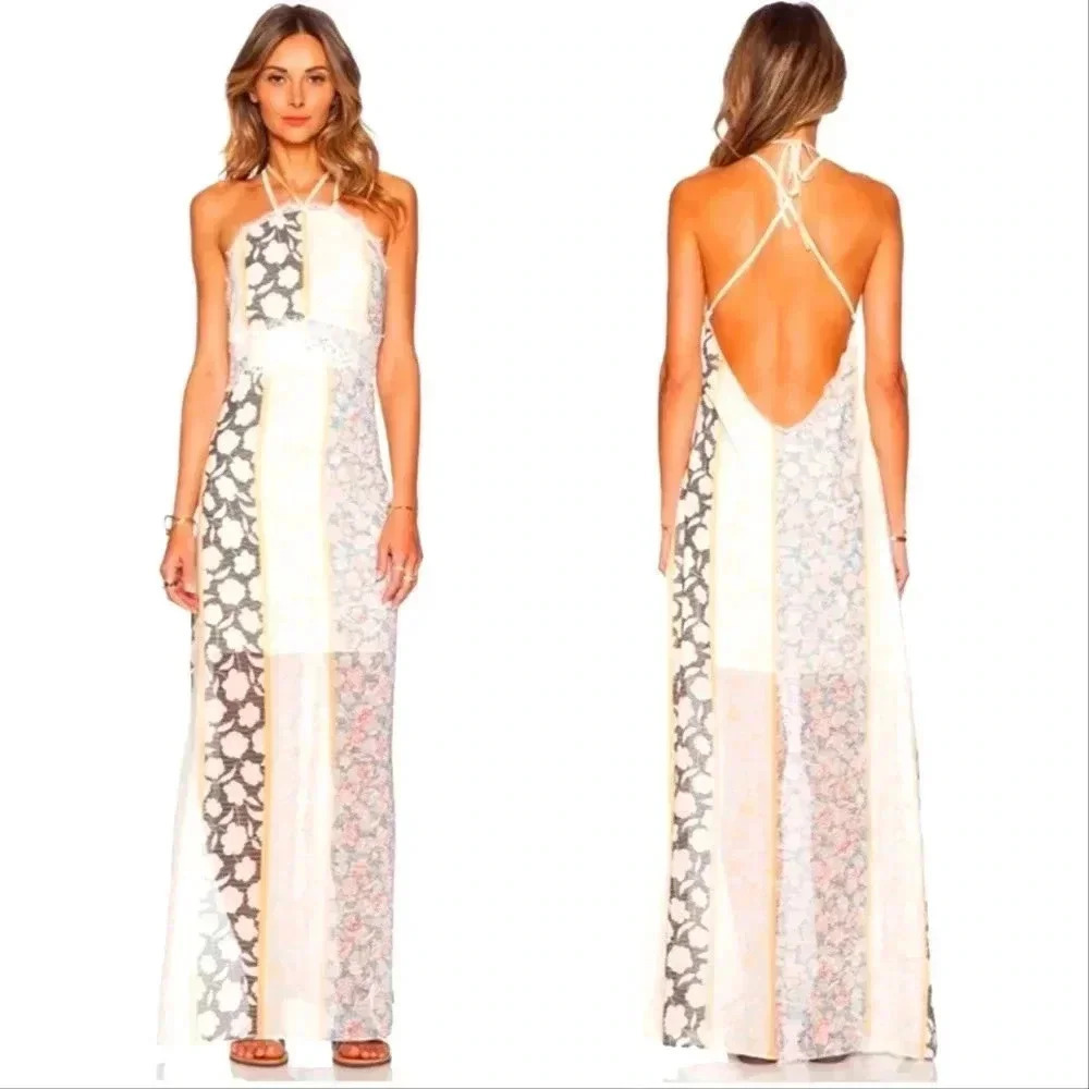 Tularosa Monroe Floral Stripe Halter Maxi Dress
